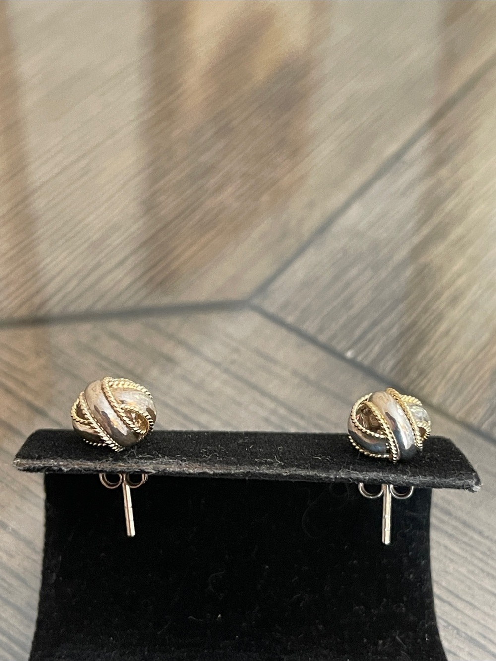 Vintage Two-Tone Sterling Silver Love Knot Studs - Picture 9 of 16